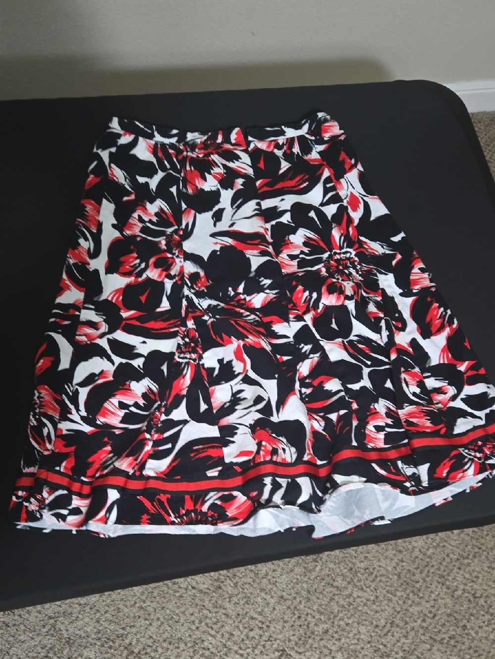 Floral A-Line Skirt in Red, Black & White